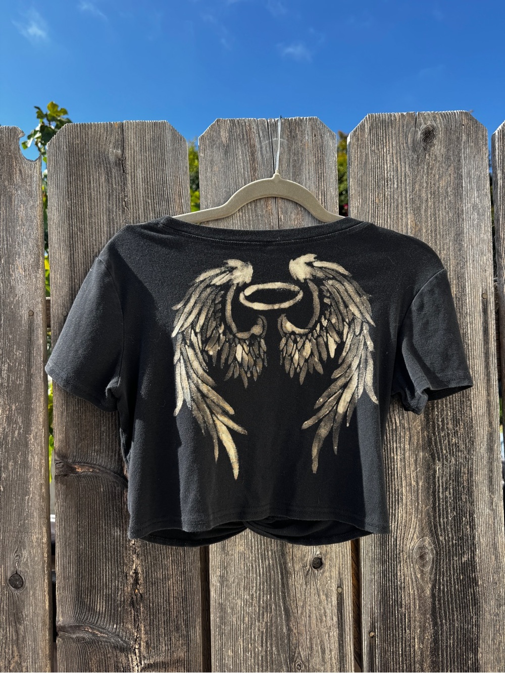 Everything That Glitter Handpainted Black Crop Top with Gold Angel Wings